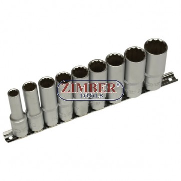 Комплект дълги 12-стенни вложки от 10-mm - 24 mm (1/2") на релса | 9 части. - ZB-2756 - BGS-technic