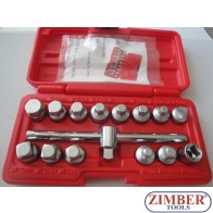 К-т ключове за картера 3/8" - 15 части, ZR-36DN3815  - ZIMBER-TOOLS
