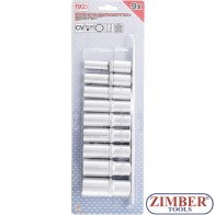 Комплект дълги вложки - 6 стенни (1/2") | 10 - 24 mm | 9ч. - 2223 - BGS technic.