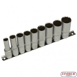 Комплект дълги 12-стенни вложки от 10-mm - 24 mm (1/2") на релса | 9 части. - ZB-2756 - BGS-technic